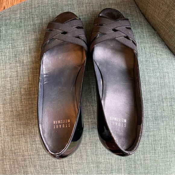 Stuart Weizman Women’s patient leather peep toe black heels size 8. EUC! - Picture 3 of 9
